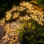 Solar Garden Lights 2 Pack Waterproof Solar Swaying Starburst Light Outdoor Lights for Yard Patio Walkway Pathway Party Wedding Christmas Decoration, Warm White
