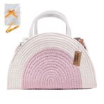 COMFY-HOMI Diaper Caddy Organizer with Gift Bags and Ribbons – Sturdy Cotton Rope Basket for Baby Girl & Boy Newborn Essentials, Large Gift Bag, Nursery Storage Caddy with Handles (white Pink)