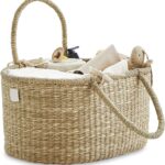BEBE BASK Premium Baby Diaper Caddy Organizer – Artisan-Made Seagrass Basket With Cotton Divider – Award-Winning & Luxury Diaper Caddy Basket (ROSA)