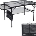 Folding Grill Table, 3×2 FT Portable Camping Table with 2 Wing Panels, Height Adjustable Metal Tables with Mesh Desktop and Mesh Bag, Outdoor Furniture for Camping, Picnic, Beach and BBQ, Black