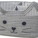 T&T Homewares Diaper Caddy Organizer, Cotton Rope Diaper Caddy Basket, Baby Shower Basket, Nursery Storage Bins, Newborn Caddie- Cat, Fox, Penguin (Grey Cat)