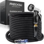 Relxitl Garden Hose, Flexible Water Hose, Ultra Lightweight Non-Expanding hose with 10 Function Sprayer, Leak proof, Pressure Resistant for Yard, Outdoor (Black, 50FT)
