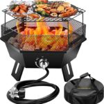VIVOHOME Portable 58,000 BTU Propane Fire Pit with Grill, 20-Inch Smokeless Outdoor Design with Carry Bag, Tank Holder, Ideal for Patio, Backyard, Camping, Tailgating, Deck, RV