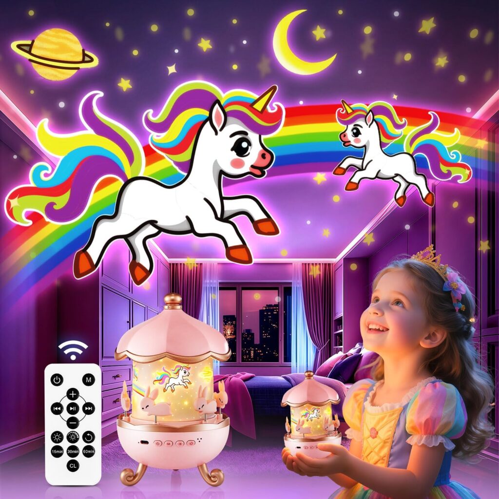 Onefire Night Light for Kids Gifts, 15 Sound Machine Baby Night Light, 15 Films Star Projector for Kids Room Decor, Brightness Unicorn Light Projector for Toddler Girl Toys Toddler Girl Gifts Age 1-5