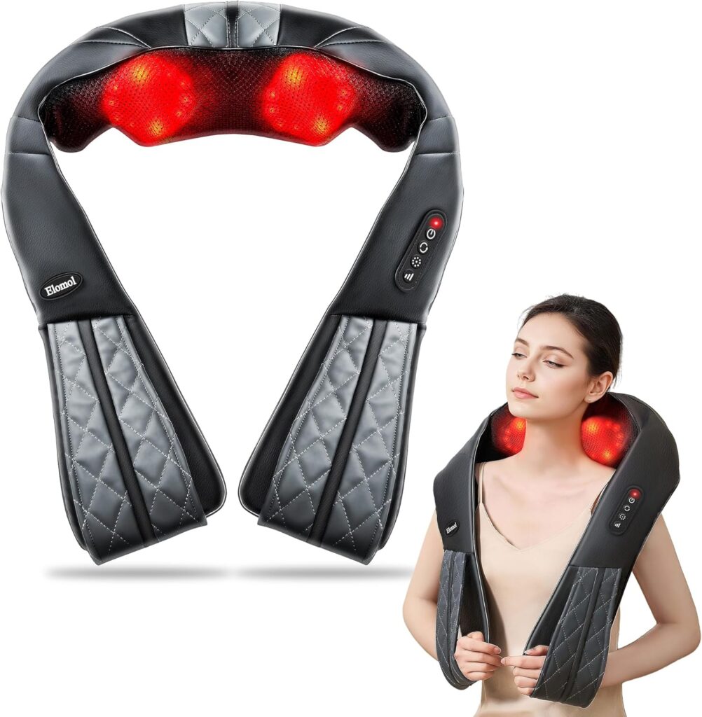 Neck Shoulder Massager with Heat – Rechargeable Back and Neck Massage Pain Relief Deep 5D Tissue Shiatsu Kneading Massager for Shoulder Back Leg Gifts for Mom Dad Men Women Her Him