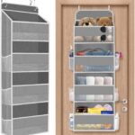 1 Pack Over The Door Organizer, Hanging Storage Organizer with Clear Window, 40lb Ultra Sturdy Large Capacity Room Organizer for Pantry Laundry Bathroom Nursery Closet Baby Essential (Grey)
