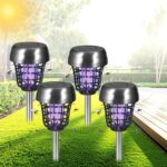 Solar Bug Zapper Outdoor Waterproof Mosquito Zapper Solar Powered Mosquito Trap Repellent Lamp Cordless, Purple & White Light, Fly Insect Zappers for Yard Garden Backyard Pathway, 4 Pack