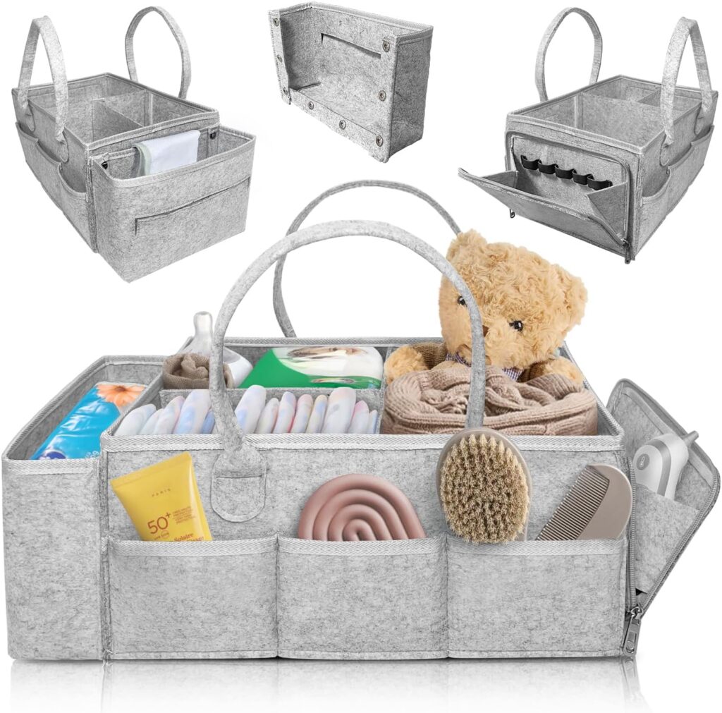 Nursery Storage Basket, Baby Diaper Caddy Organizer for Changing Table, Newborn Essentials, Babies Shower Gift Basket for Boy &Girl