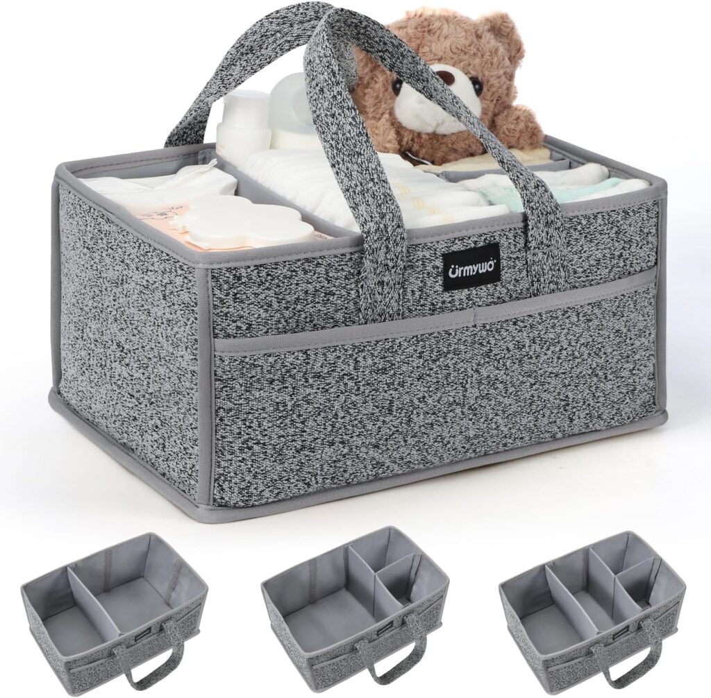 URMYWO Diaper Caddy Organizer – Portable Baby Diaper Caddy with Handle, Large Nursery Organizer Storage Basket for Newborn Essentials, Baby Registry Must Have Shower Gift for Home and Car Travel