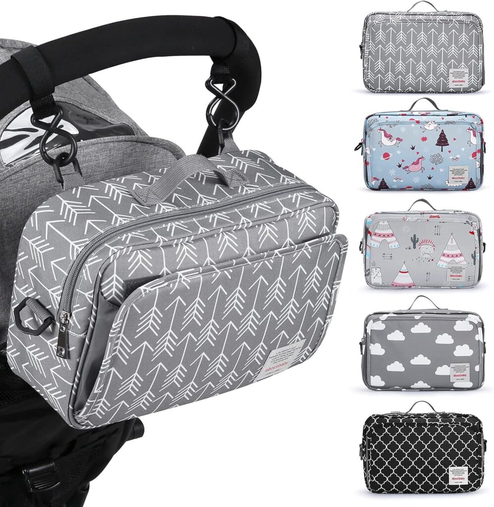 Universal Stroller Caddy Accessories All-in-One Baby Organizer with Insulated Pocket,Capacity for Diapers, Toys & Snacks, Dark Gray