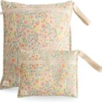 mushie Water Resistant Wet Bags | Large & Small Reusable Storage Bag for Baby Items and Travel | Zippered Pockets with Handle | Machine Washable, Set of 2 (Pastel Blooms)