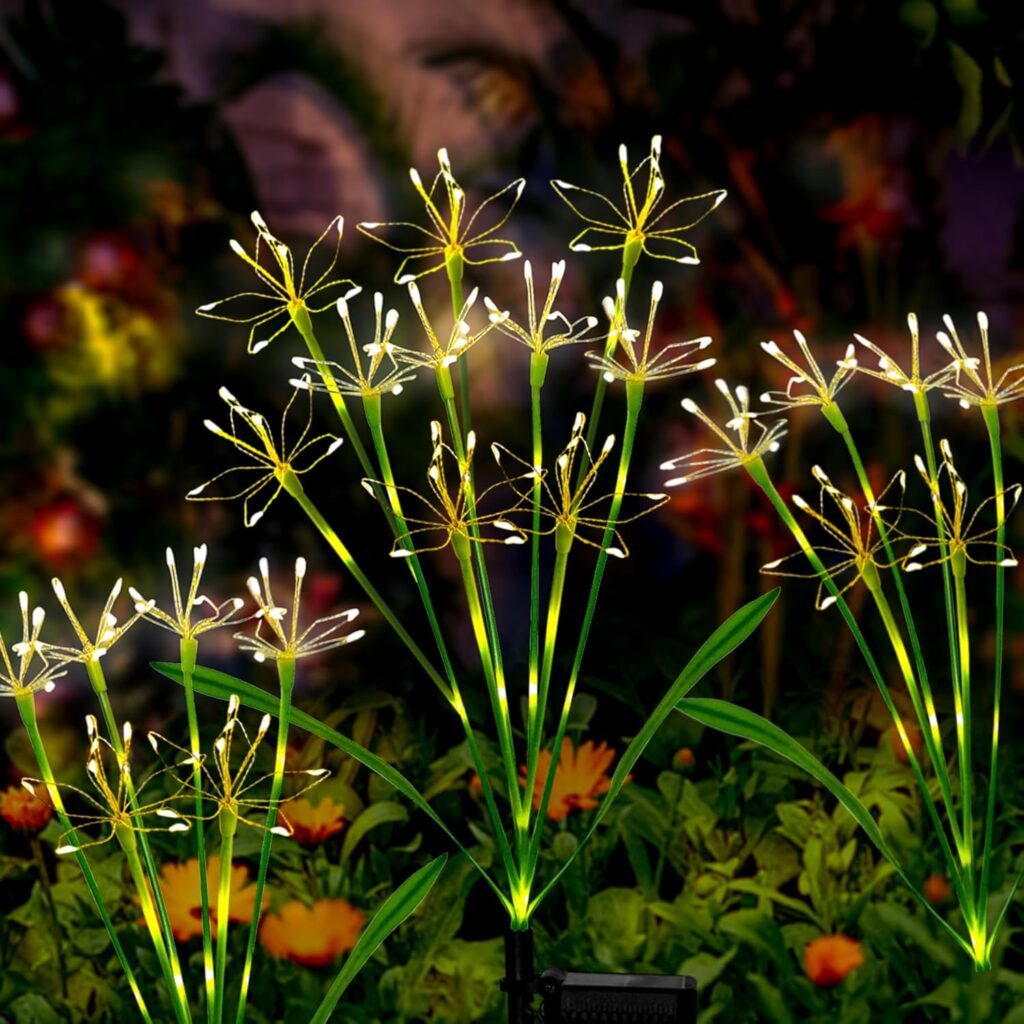 Solar Garden Lights Outdoor: Waterproof 2-Pack DIY Decorative Firework Lights with 2 Modes for Yard Patio Pathway Outside Fairy Decor – Gifts for Women Mom Mothers Day Warm White