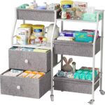 DTK Baby Diaper Caddy Organizer, 3 Tier Rolling Diaper Cart with Dividers and Drawers, Mobile Utility Baby Storage Cart with Wheels, Baby Newborn Essentials for Nursery, Bedroom, Charging Table，Crib