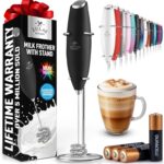 Zulay Kitchen Patented Tornado Triple Whisk Milk Frother with 4 Duracell Batteries – Handheld Foam Maker for Coffee, Lattes, Matcha & Hot Chocolate – Rich, Creamy Froth in Seconds
