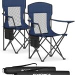 SONGMICS Breathable Camping Chairs, Foldable Outdoor Chairs Set of 2, High Back, Adjustable Armrests, Drink Holder, Weight Capacity 330 lb, for Sports Garden Backyard, Harbor Blue UGCB028Q01