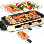 Electric Indoor Grill 1500W, YOHAWJAN 2 in 1 Smokeless Indoor Grills with Non-stick Removable Grill & Griddle Plate, Temperature Control, Portable Korean BBQ Grill with 3 Raclette Cheese Pans