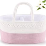 ABenkle Diaper Caddy Organizer – Cotton Rope Nursery Storage Basket for Baby Essentials, Boys & Girls Shower Gift, Changing Table Organizer, Pink