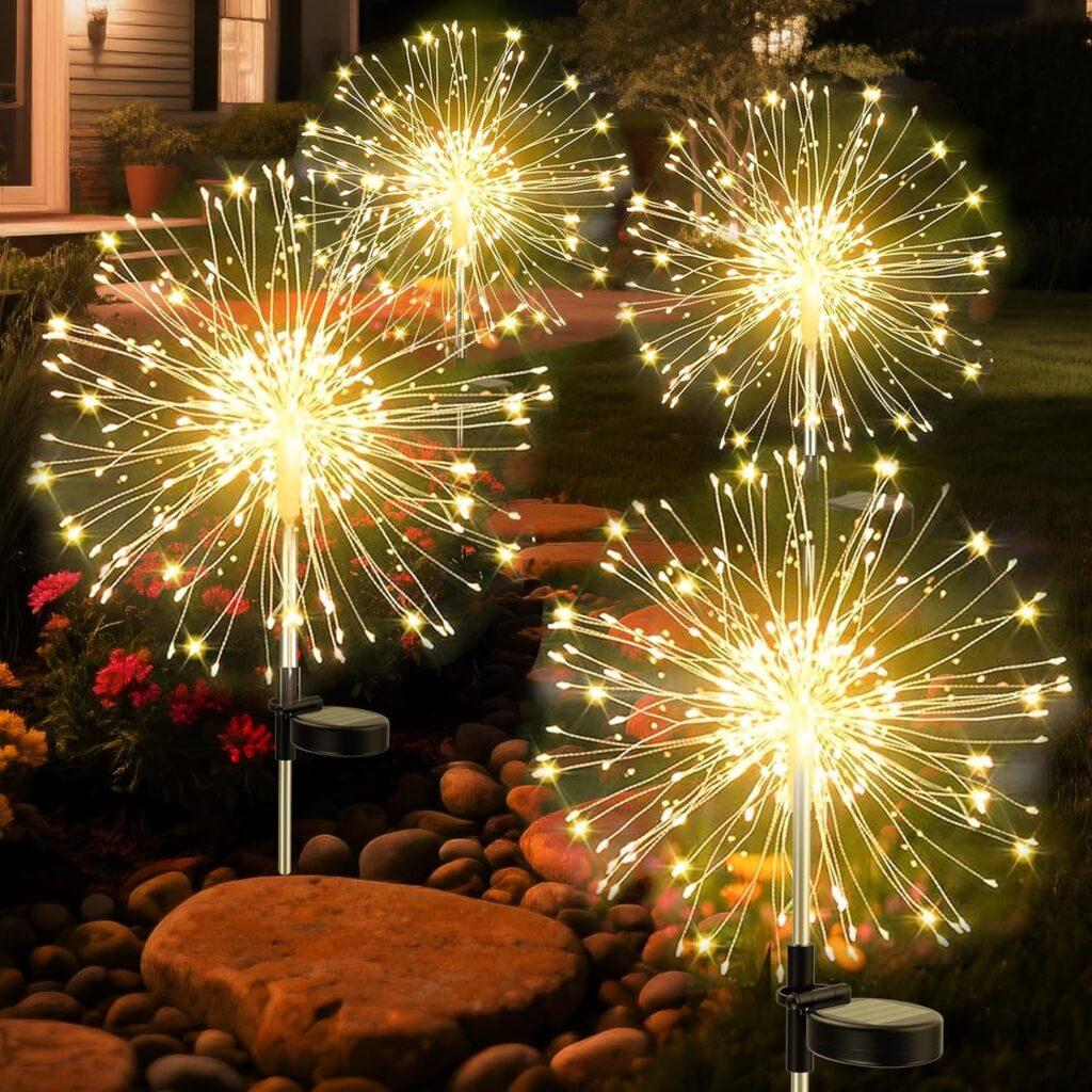 Solar Fireworks Lights Outdoor Waterproof Garden Fairy Light Outside Solar Sparkles Landscape Lights 120 LED Decorative Outdoor for Backyard Patio Pathway Lawn Party Walkway Decor, 4 Pack