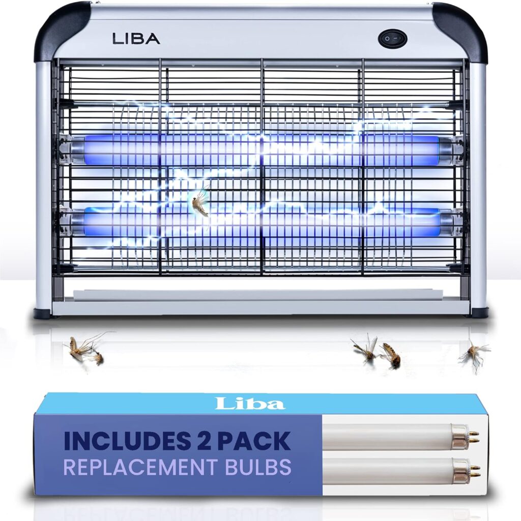 LiBa Electric Bug Zapper, Indoor Insect Killer – (2) Extra Replacement Bulbs – Fly, Mosquito Killer and Repellent – Lightweight, Powerful 2800V Grid, Easy-to-Clean, with a Removable Washable Tray.