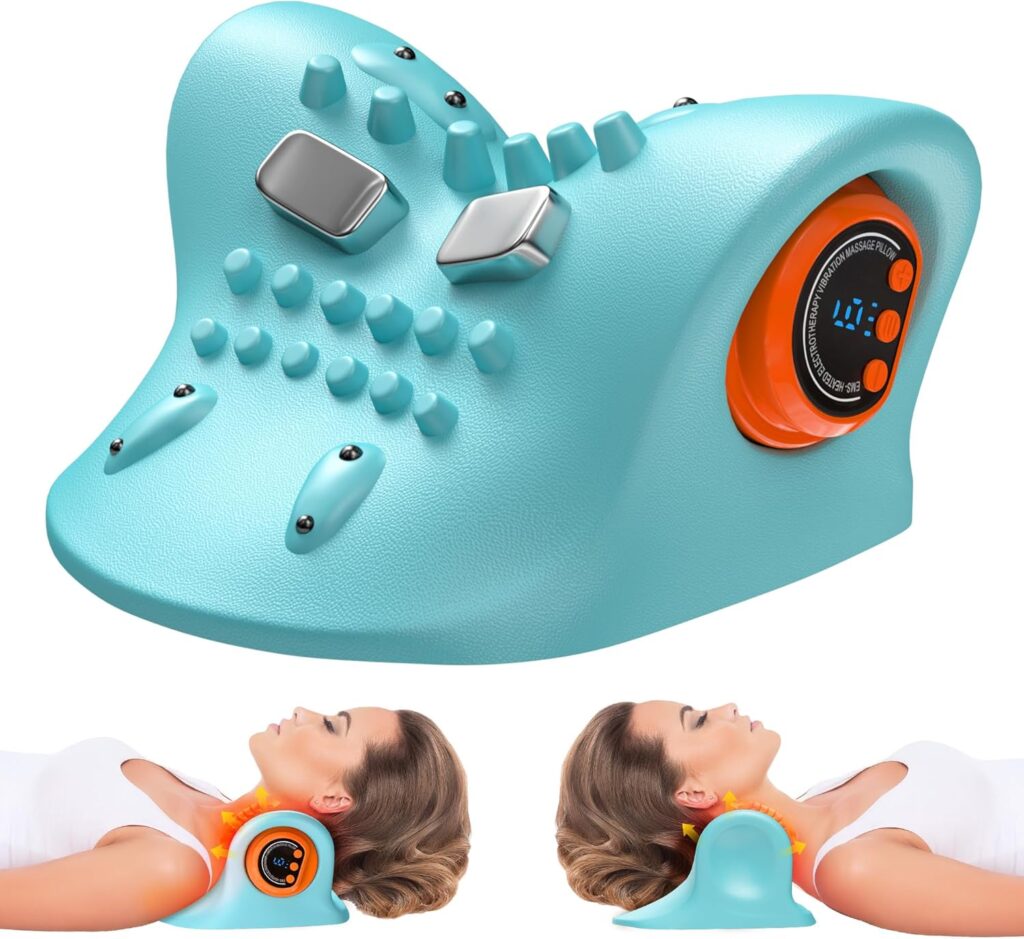 snawowo 3-in-1 Cervical Neck Massager with Heat – Acupoint Shoulder Relaxer Traction Stretcher for Pain Relief, 3 Human-Like Kneading, Heat & Vibration Levels, 360° Remote, 30° Design, 15Min Auto Off