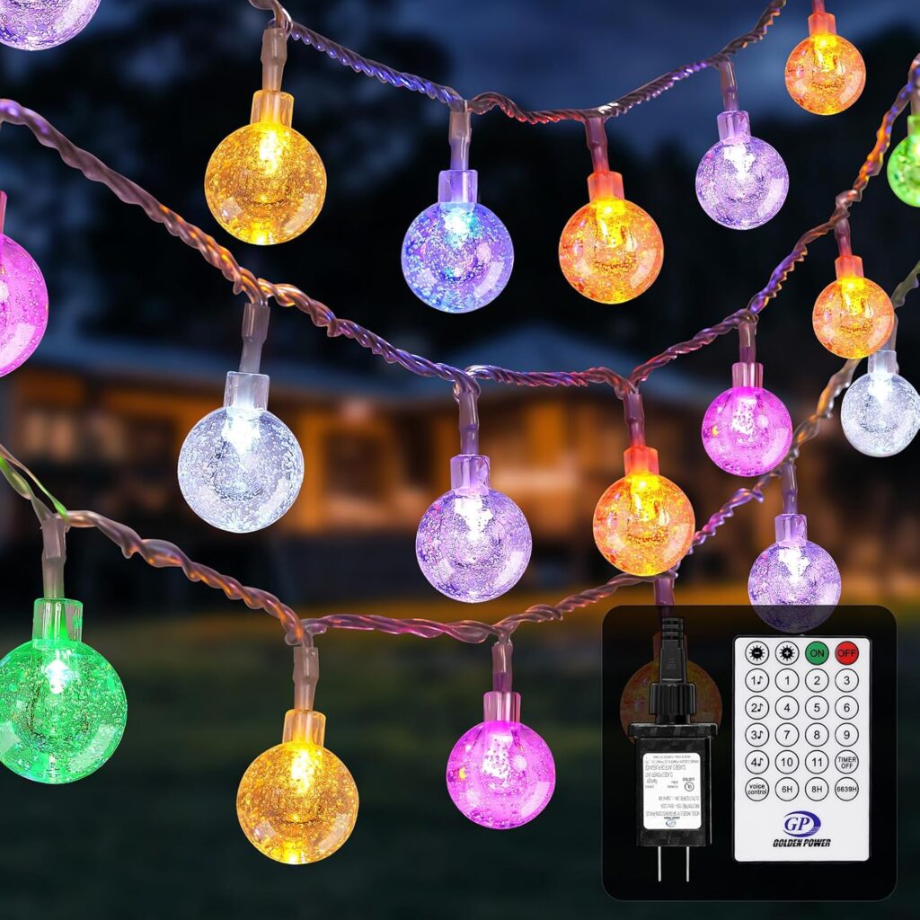 56FT Outdoor String Lights, 100 LED Patio Lights with Remote Control, Voice-Activated & Music Sync Mode, 16 Color-Changing Modes, Waterproof for Patio Garden Party Decor