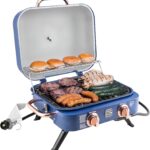 Kenmore Portable Propane Gas Grill – Tabletop BBQ Grill with Warming Rack, 2 Stainless Steel Burners with 14,000 BTUs, for Outdoor Kitchen, Camping, Navy & Copper