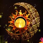 LICKLIP Garden Solar Lights Outdoor Decorative, Sun & Moon Crackle Glass Globe Metal Stake Light, Waterproof Warm White LED Light, Decorations for Pathway Lawn Patio Courtyard Backyard (1 Pack)