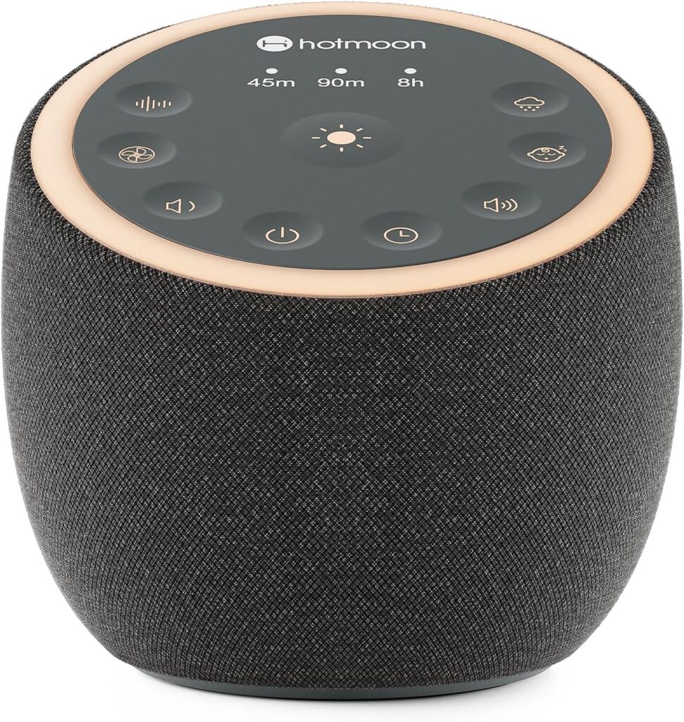 Hotmoon Sound Machine with 40 High-Fidelity Sounds, White Noise Sound Machine with Memory Functions, 8 Color Night Light, USB Power Supply, for Sleep & Noise Reduction Sleep Aid, Plug-in (Iron Black)