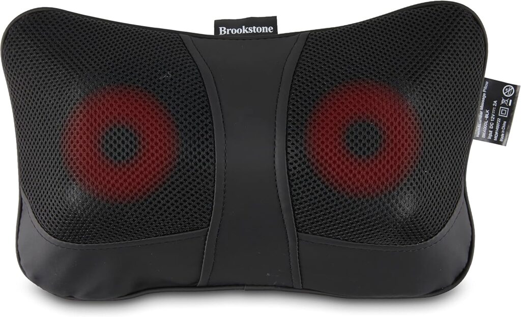 Brookstone Shiatsu Neck and Lumbar Massager, Deep Kneading Massage Pillow with Heat – Neck, Shoulder, Leg, Lumbar Portable Massager, Electric Massage Pillow for Home Office Car