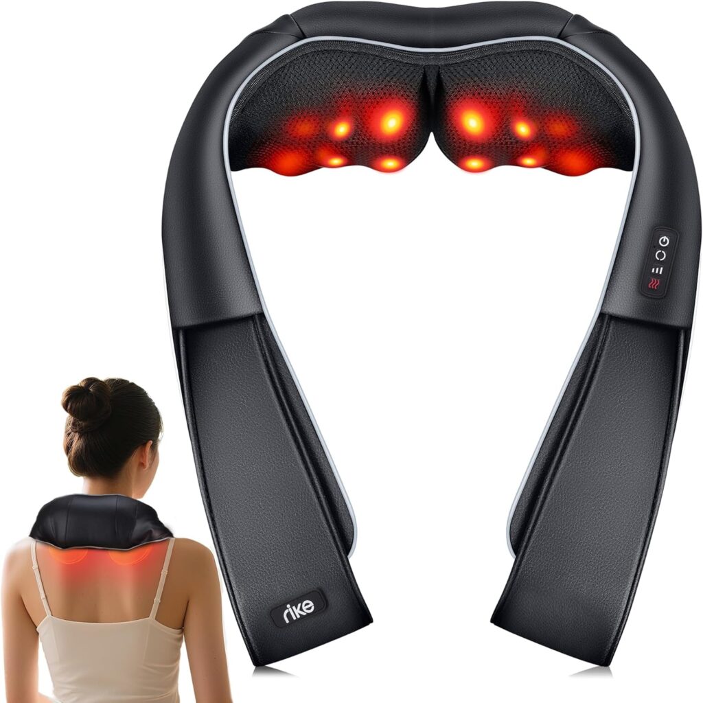 RIKE Shiatsu Back & Neck Massager with Heat, Electric Back Massager for Pain Relief Deep Tissue 3D Kneading Massage Pillow for Home, Office, and Car Use