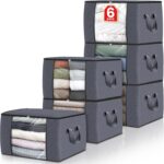 Fab totes 6 Pack Clothes Storage, Foldable Thick Fabric Blanket Storage Bags, Containers for Organizing Bedroom, Closet, Clothing, Comforter,Closet Organization with Handle,Grey
