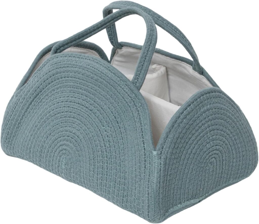 Cotton Rope Diaper Caddy – Multifunctional Baby Diaper Storage Basket with Handles, Large – Capacity Organizer for Newborn Essentials,Stylish Nursery & Home Storage Solution (Light Green)