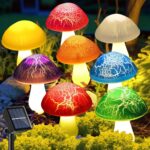 Solar Garden Decor Lights 8 Crack Mushrooms Outdoor Decor Stake Lights, Waterproof Solar Pathway Light Gardening Gifts for Garden Gnomes Backyard Flower Bed Christmas Decorations