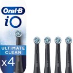 Oral-B iO Ultimate Clean Electric Toothbrush Head, Twisted & Angled Bristles for Deeper Plaque Removal, Pack of 4, Suitable for Mailbox, Black