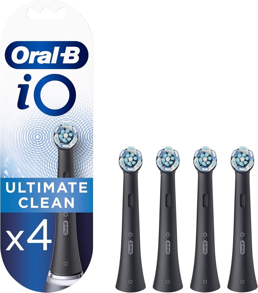 Oral-B iO Ultimate Clean Electric Toothbrush Head, Twisted & Angled Bristles for Deeper Plaque Removal, Pack of 4, Suitable for Mailbox, Black