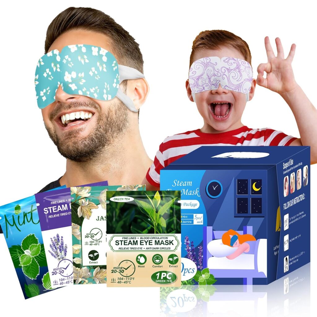 20-Pack Steam Eye Masks for Dry Eyes, Warm Eye Mask, Relief Fatigue & Dark Circle, Heated Eye Mask for Puffy Eyes, Disposable Sleep Mask, Moist Hot Compress Eye Patch for Sleeping, 4 Flavors