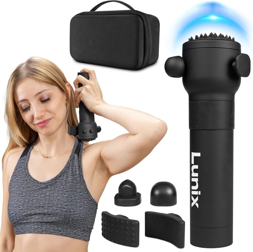 LX28 Deep Tissue Massage Gun, Portable Handheld Vibration Massager for Neck, Back & Legs, 7 Heads & 4 Speeds, Rechargeable, Lightweight Full Body Muscle Therapy
