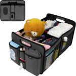 Baby Diaper Caddy Organizer – Baby Caddy with Diaper Changing Mat, Car Diaper Caddy with 3 Compartments, 8 Mesh Pockets & Zipper Pocket – Portable Changing table Organizer for Diapers, Grey