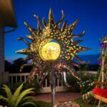 HOMEIMPRO Large Sun Solar Garden Decor Lights Outdoor Garden Gifts Mom Dad, Crackle Glass Metal Stake Backyard Decor, Waterproof LED Lights for Lawn Patio Ornaments, Mothers Day Gifts for Women