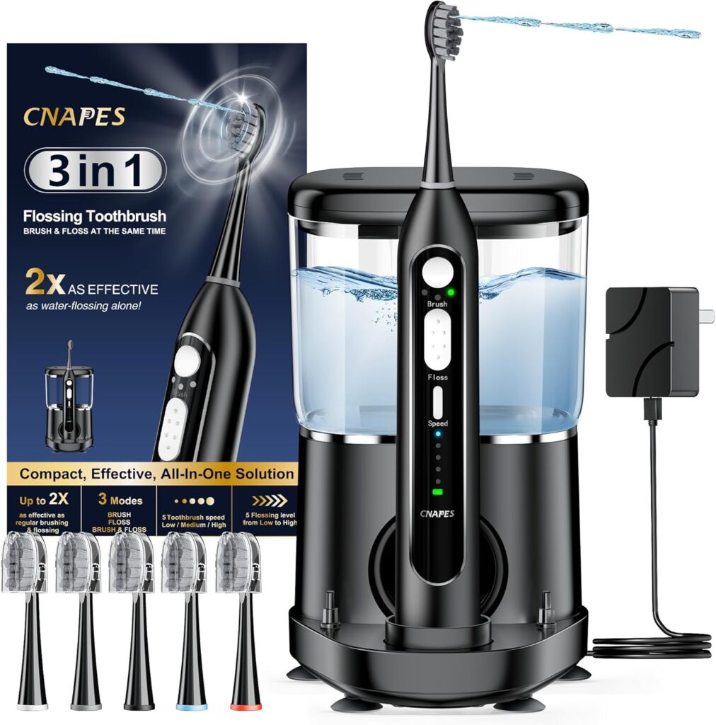 Electric Toothbrush with Water Flosser 3 in 1 Combo, Advanced 2.0 Flossing Toothbrush, Cordless Teeth Cleaning, 3 Modes&5 Speeds, Rechargeable Oral Dental Irrigator Kit for Adults, 5 Replacement Heads
