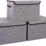Large 17″ 42 Quarts Collapsible Stackable Storage Bins with Lids [3-Pack] Foldable Fabric Linen Storage Boxes Cube, Closet Organizer Baskets with Label for Home (16.7 x 12 x 12, Gray)