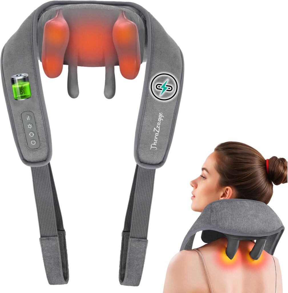 Cordless Neck Massager with Heat – Neck Shoulder Massager for Pain Relief Deep Tissue,6D Deep Kneading Shiatsu Back Massage, Gifts for Fathers Men Women