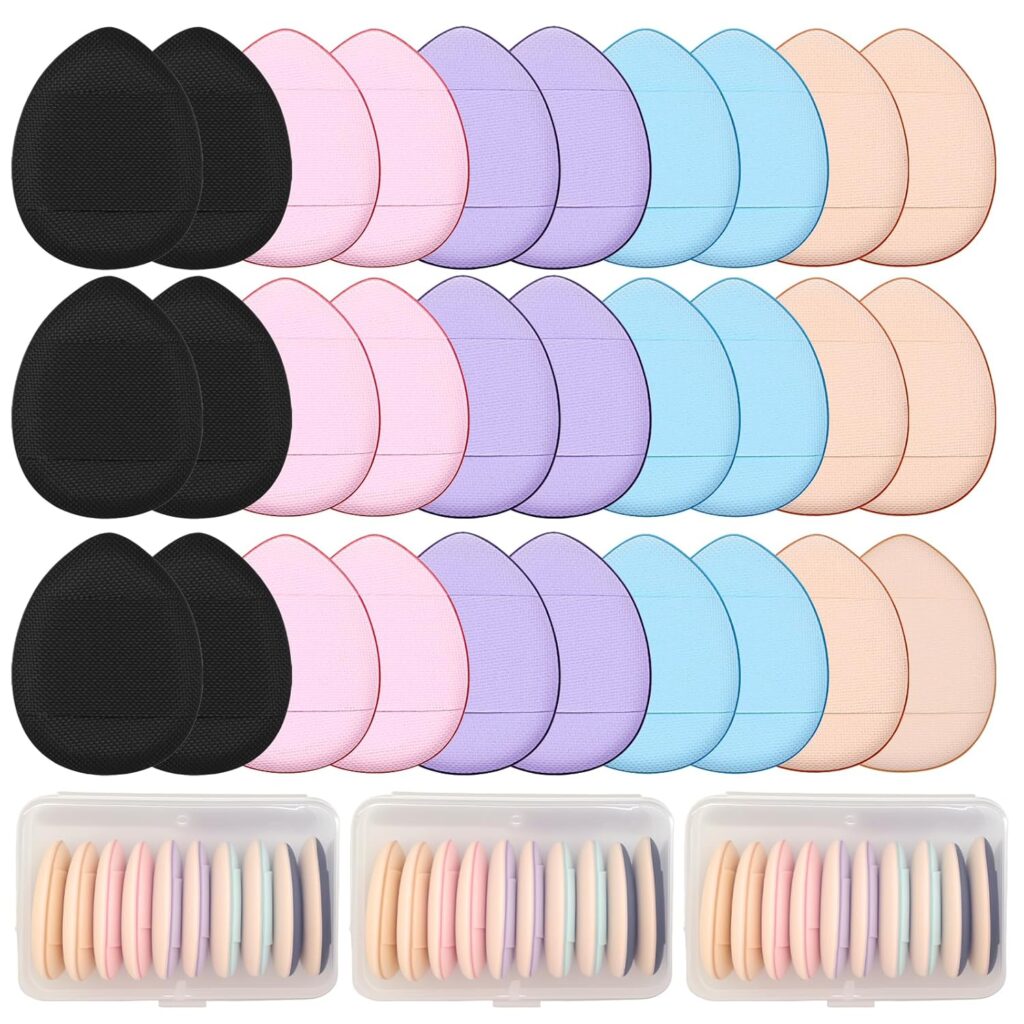 ‌30 Pcs Mini Powder Puffs & mini makeup sponge Set – setting powder puff, Dual-Use (Dry/Wet) for Foundation, Concealer & Eyeshadow – Soft, powder puffs &makeup puff Makeup Sponges with Storage Box