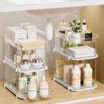 LAMU 2 Pack Bathroom Organizers and Storage, 3-Tier Stackable Under Sink Storage with Pull-Out Drawers & Dividers, Medicine Cabinet Organizer for Kitchen Pantry Organization