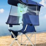 Beach Chair with Canopy Shade and Fan – 360° Rotatable & 3-Speed Airflow, Camping Chair with Canopy and Powerful & Quiet Fan, Cup Holder, Side Pocket – Supports 330 LBS