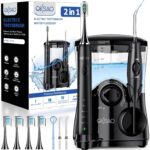 Electric Toothbrush with Water Flosser Combo: 600ML Large Water Tank & Ultrasonic Cleaning- Gum Care & Whitening- 5 Brush Modes & 10 Pressure Settings for Family Use, Black