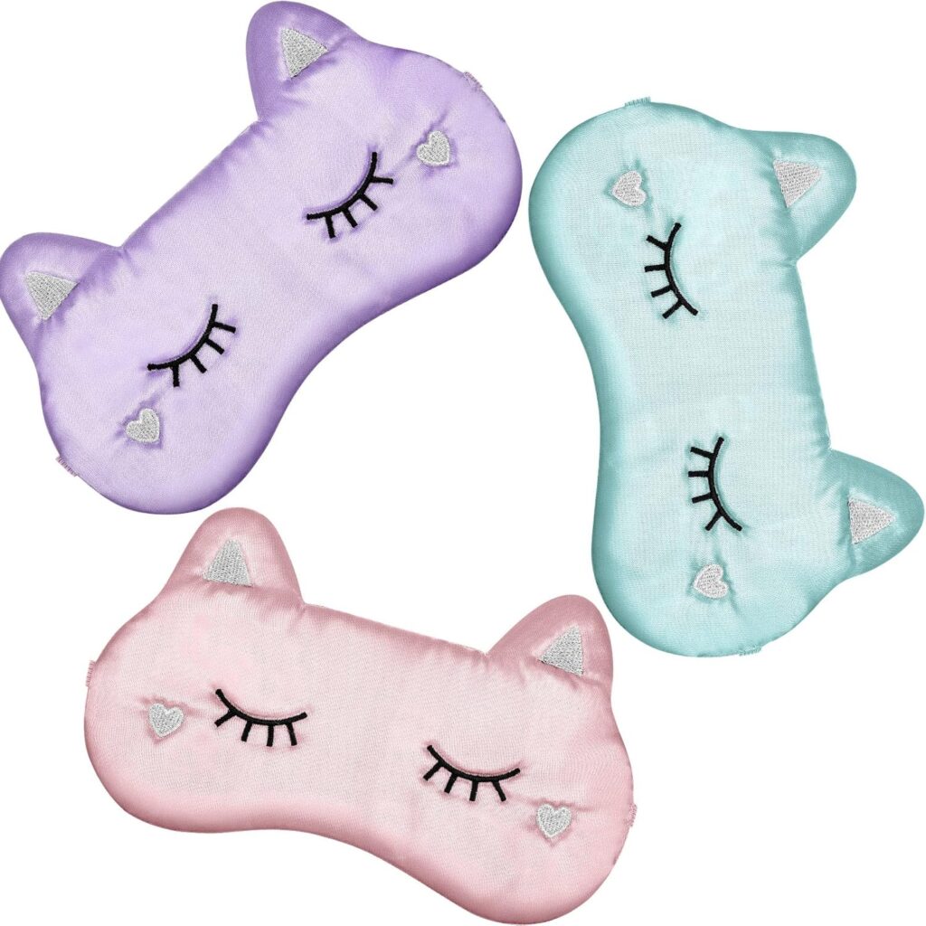 Haysandy Cute Eye Mask for Sleeping 3 Pieces Cartoon Dog Face Eye Cover Funny Animal Cat Sleeping Mask Soft Lightweight Night Sleep Kitty Blindfolds for Women Men Kids(Silk Cat)