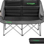 VIVOSUN Double Camping Chair, Fully Padded Folding Loveseat, Oversized Duo Chair with Cup & Wine Glass Holders, Pocket, Armrests & Carry Bag