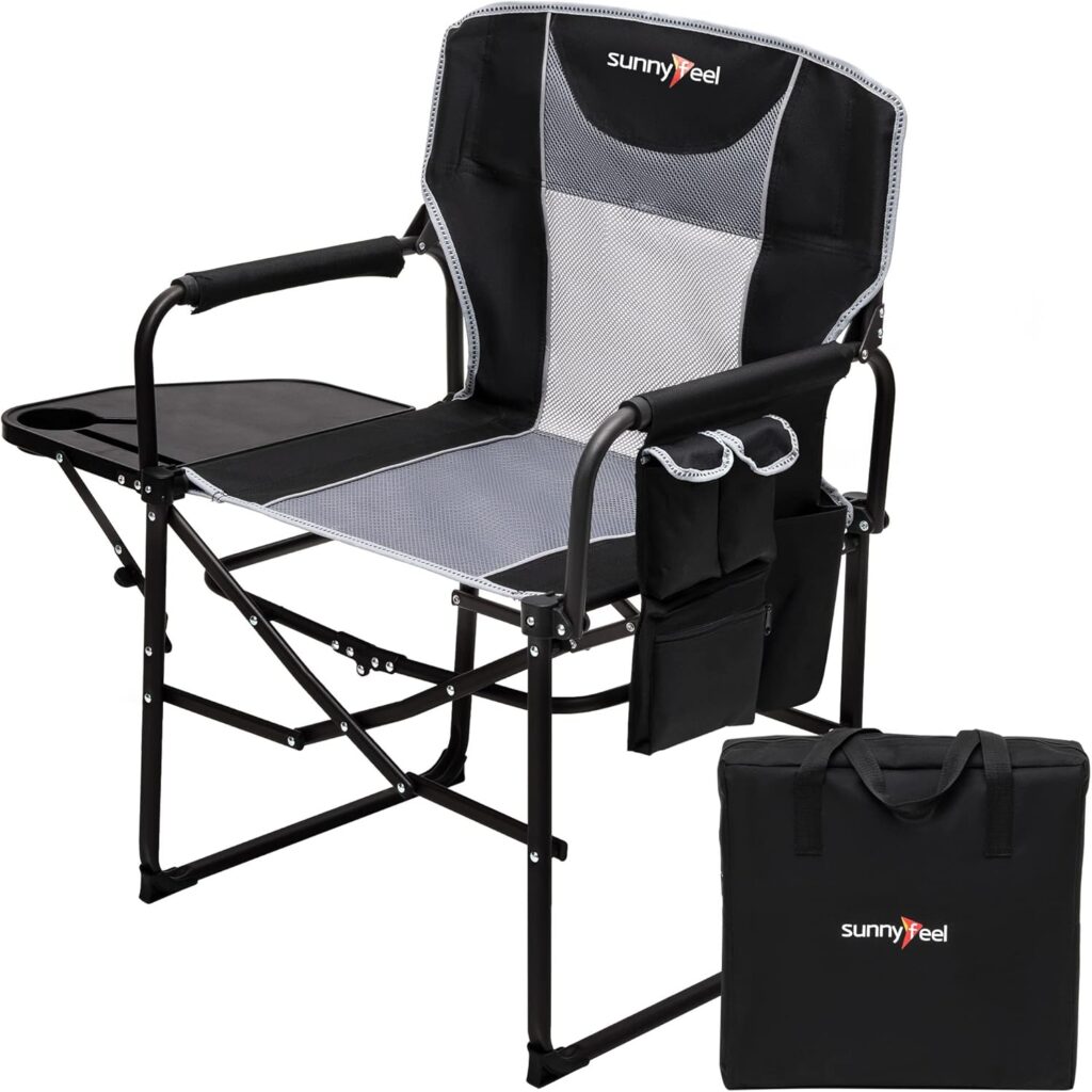 SUNNYFEEL Camping Directors Chair, Heavy Duty,Oversized Portable Folding Chair with Side Table, Pocket for Beach, Fishing,Trip,Picnic,Lawn,Concert Outdoor Foldable Camp Chairs