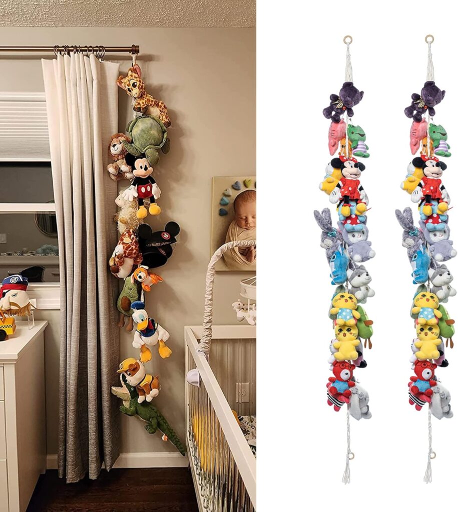 80″ Cotton Hanging Storage Chain For Stuffed Animals Storage with 20 Metal Clips Stuffed Animal Display Holder Chain for Wall or Corner Nursery Play Room